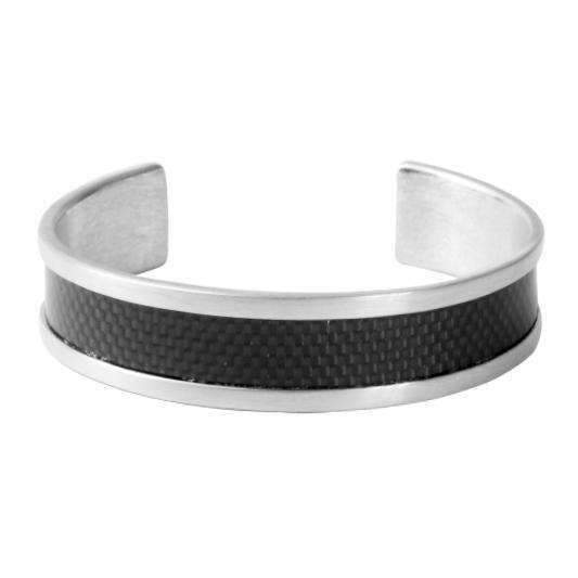 CARBON FIBRE BANGLE in SILVER & BLACK - ONE BOND STREET