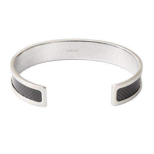 CARBON FIBRE BANGLE in SILVER & BLACK - ONE BOND STREET