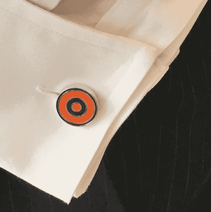 ORANGE & NAVY ROUNDEL CUFFLINKS - ONE BOND STREET