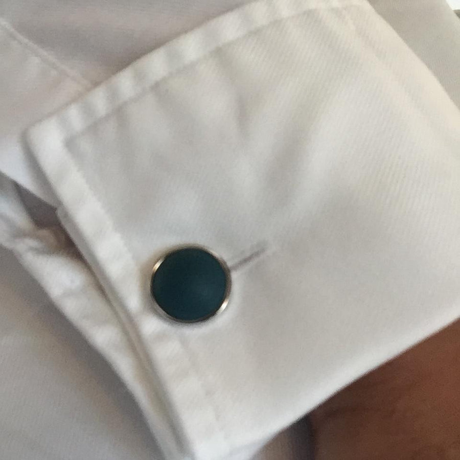 TURQUOISE LEATHER CUFFLINKS - ONE BOND STREET